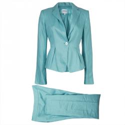 Armani Collezioni Turquoise Linen Pant Suit M