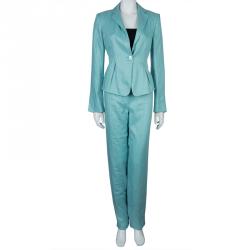 Armani Collezioni Turquoise Linen Pant Suit M