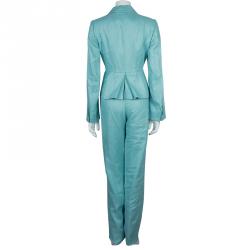 Armani Collezioni Turquoise Linen Pant Suit M