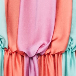 Pre Owned Armani Collezioni Multicolor Floral Printed Silk and Satin Gathered Sleeveless Midi Dress L