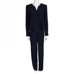 Pre Owned Armani Collezioni Navy Blue Cady Pant Suit M