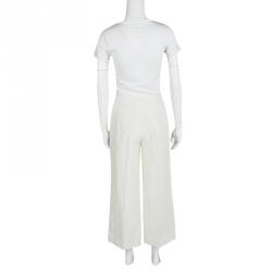 Pre Owned Armani Collezioni Cream Linen Silk High Waist Wide Leg Pants M