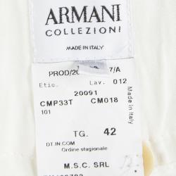 Pre Owned Armani Collezioni Cream Linen Silk High Waist Wide Leg Pants M