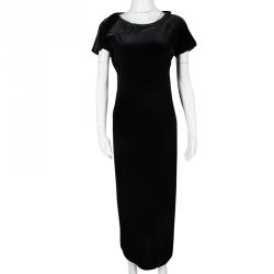 Armani Collezioni Black Embellished Draped Neck Velvet Dress L