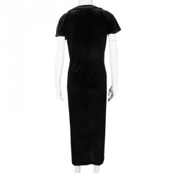 Armani Collezioni Black Embellished Draped Neck Velvet Dress L