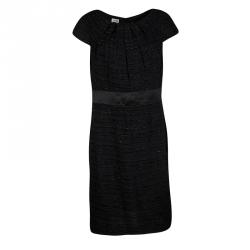 Pre Owned Armani Collezioni Black Textured Glitter Detail Cap Sleeve Dress L