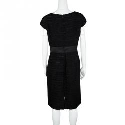 Pre Owned Armani Collezioni Black Textured Glitter Detail Cap Sleeve Dress L