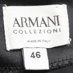 Pre Owned Armani Collezioni Black Textured Glitter Detail Cap Sleeve Dress L