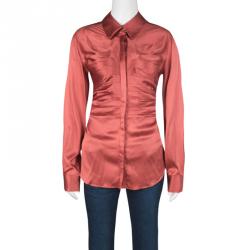 Pre Owned Armani Collezioni Red Silk Long Sleeve Blouse M