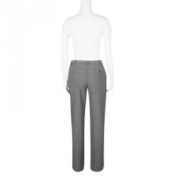 Pre Owned Armani Collezioni Monochrome Herringbone Weave Tailored Wool Trousers M