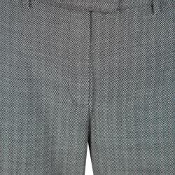 Pre Owned Armani Collezioni Monochrome Herringbone Weave Tailored Wool Trousers M