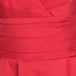 Pre Owned Armani Collezioni Red Pleated Satin Strapless Bustier Dress L