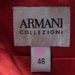 Pre Owned Armani Collezioni Red Pleated Satin Strapless Bustier Dress L