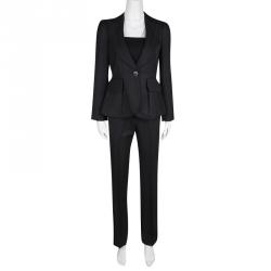 مملوكة مسبقًا Armani Collezioni Black Self Striped Wool Blend Pant Suit S