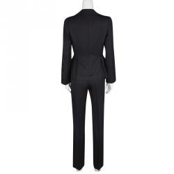 مملوكة مسبقًا Armani Collezioni Black Self Striped Wool Blend Pant Suit S