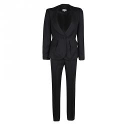 مملوكة مسبقًا Armani Collezioni Black Self Striped Wool Blend Pant Suit S