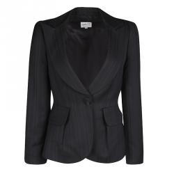 مملوكة مسبقًا Armani Collezioni Black Self Striped Wool Blend Pant Suit S