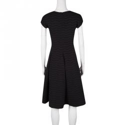 Pre Owned Armani Collezioni Black Chevron Pattern Textured Knit Fit and Flare Dress M