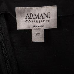 Pre Owned Armani Collezioni Black Chevron Pattern Textured Knit Fit and Flare Dress M