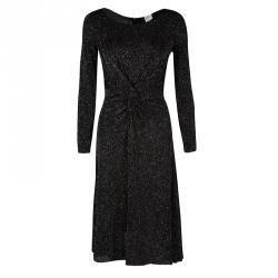 Pre Owned Armani Collezioni Black Glitter Twist Front Detail Long Sleeve Dress S
