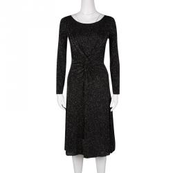 Pre Owned Armani Collezioni Black Glitter Twist Front Detail Long Sleeve Dress S