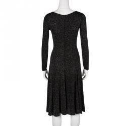 Pre Owned Armani Collezioni Black Glitter Twist Front Detail Long Sleeve Dress S