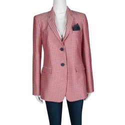 Pre Owned Armani Collezioni Geometric Jacquard Pocket Square Detail Blazer M