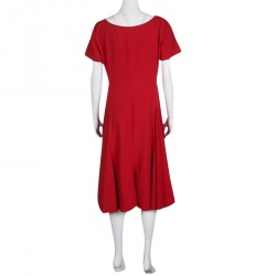 Pre Owned Armani Collezioni Red Wool Godet Midi Dress L