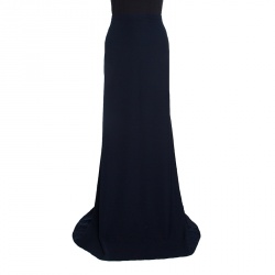 Pre Owned Armani Collezioni Navy Blue Flared Bottom Cady Maxi Skirt XL