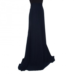 Pre Owned Armani Collezioni Navy Blue Flared Bottom Cady Maxi Skirt XL