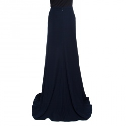 Pre Owned Armani Collezioni Navy Blue Flared Bottom Cady Maxi Skirt XL