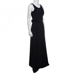 Pre Owned Armani Collezioni Navy Blue Draped Waist Sleeveless Maxi Dress S