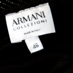 Pre Owned Armani Collezioni Black Glitter Ruffled Neckline Floral Applique Detail Top L