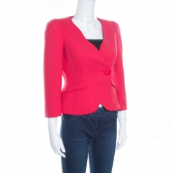 Pre Owned Armani Collezioni Red Silk Georgette Tailored Blazer S