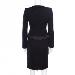 Pre Owned Armani Collezioni Navy Blue Textured Satin Trim Detail Tailored Skirt Suit S