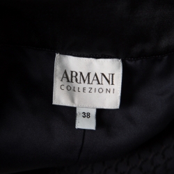 Pre Owned Armani Collezioni Navy Blue Textured Satin Trim Detail Tailored Skirt Suit S