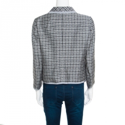 Pre Owned Armani Collezioni Houndstooth Patterned Jacquard Three Button Blazer L