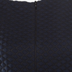 Pre Owned Armani Collezioni Navy Blue and Black Diamond Embossed Jacquard Peplum Jacket M