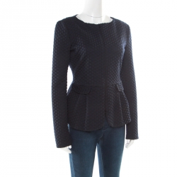 Pre Owned Armani Collezioni Navy Blue and Black Diamond Embossed Jacquard Peplum Jacket M