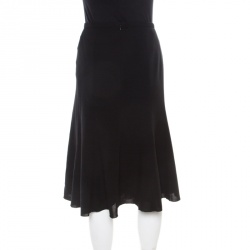 Pre Owned Armani Collezioni Black Basket Weave Wool Paneled A Line Skirt L