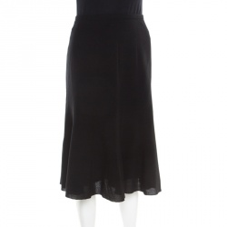 Pre Owned Armani Collezioni Black Basket Weave Wool Paneled A Line Skirt L