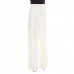 Pre Owned Armani Collezioni Cream Linen Wide Leg Pants M