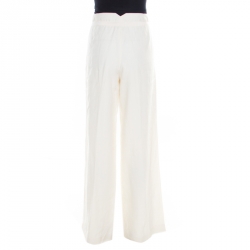 Pre Owned Armani Collezioni Cream Linen Wide Leg Pants M