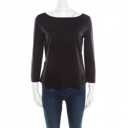 Pre Owned Armani Collezioni Black Knit Slit Detail Asymmetric Top M