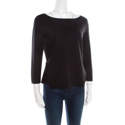 Pre Owned Armani Collezioni Black Knit Slit Detail Asymmetric Top M