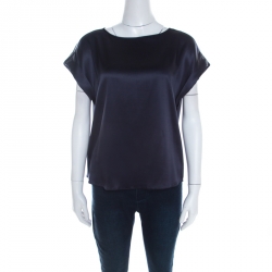Pre Owned Armani Collezioni Navy Blue Silk Top M