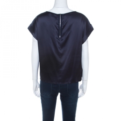 Pre Owned Armani Collezioni Navy Blue Silk Top M