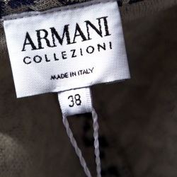 Pre Owned Armani Collezioni Navy Blue Patterned Stretch Cotton Single Button Cropped Blazer S