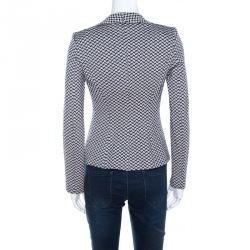 Pre Owned Armani Collezioni Navy Blue Patterned Stretch Cotton Single Button Cropped Blazer S