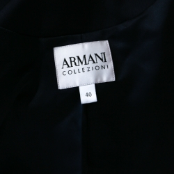Pre Owned Armani Collezioni Midnight Blue Velvet Embellished Mesh Collar Single Button Blazer S